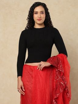 SALWAR STUDIO - Black Woollen Full sleeves Stretchable Stitched Saree Blouse