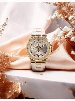 Qorum - Evara Women's White Dial, Gold-Plated Case Watch (G113 Evara-White Dial Gold) (M)