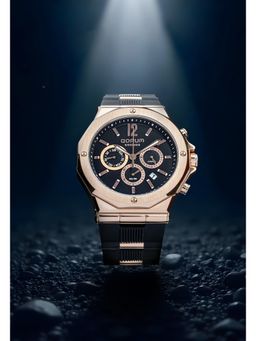 Qorum - Kronos Men's Chronograph Black Dial Rose Gold Case Watch (G131 Kronos-Black Dial Gold) (M)