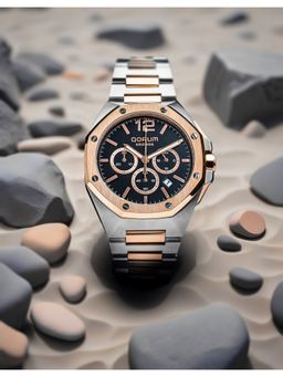 Qorum - Kronos Men Chronograph Black Dial Watch (G132 Kronos-Black Dial Rose) (M)