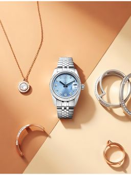 Qorum - Evara Women Blue Studded Dial Analogue Watch (G134 Evara-Blue Studded Dial) (M)