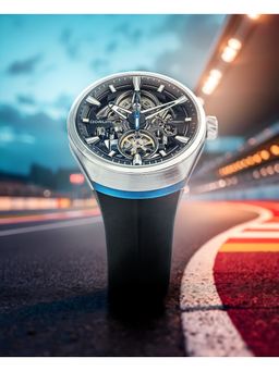 Qorum - Equinox Men’s Skeleton Black Dial Watch (QI 6004 G-3-Black Dial blue) (M)