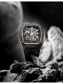 Qorum - Equinox Men’s Skeleton Black Dial Watch (QI 9108 G-Black Dial- rose) (M)