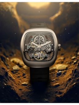 Qorum - Equinox Men’s Skeleton Black Dial, Square Carbon Case Watch (QI 9172 G-Black Dial 02) (M)