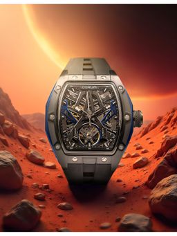 Qorum - Equinox Men Skeleton Black Dial, Blue Detailing Watch (QI 9191 G-1-Black Dial blue) (M)