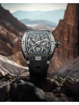 Qorum - Equinox Men Skeleton Black Dial & Black Silicon Strap Watch (QI 9191 G-1-Black Dial) (M)