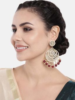 Peora - Intricately Designed Traditional Kundans-Pearls Chandbali Glided Earrings Set