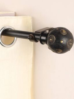 The Decor Mart - 84"-144" Mughal Metal Wood Blend Finial Extendable Curtain Rod Black 19Mm (Hardware Inc.)