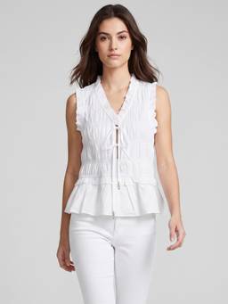 Twenty Dresses by Nykaa Fashion - Women White Smocked Cotton Peplum Top