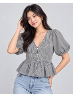 Twenty Dresses by Nykaa Fashion - Women Black Stripes Cotton Top