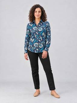 Twenty Dresses by Nykaa Fashion - Womens Navy Blue Floral Printed Georgette Shirt