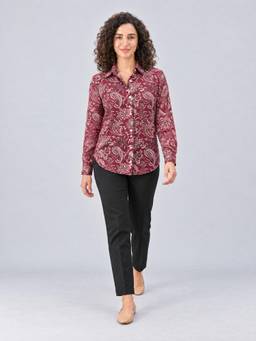 Twenty Dresses by Nykaa Fashion - Womens Maroon Floral Printed Georgette Shirt