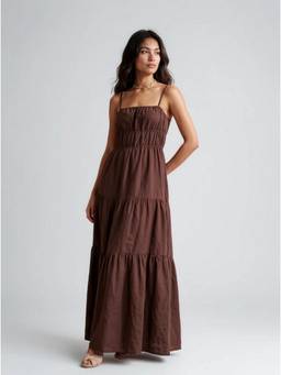 Twenty Dresses by Nykaa Fashion - Chocolate Brown Cotton Tiered Maxi Dress