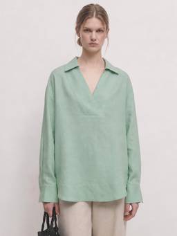 Twenty Dresses by Nykaa Fashion - Womens Green Oversized Linen V-Neck Top