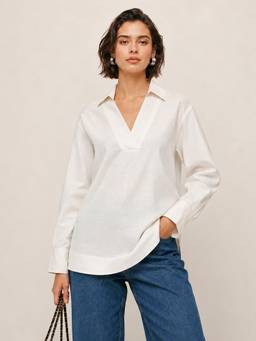 Twenty Dresses by Nykaa Fashion - Womens White Oversized Linen V-Neck Top
