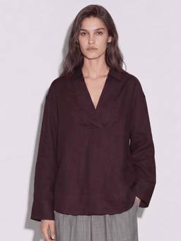 Twenty Dresses by Nykaa Fashion - Womens Wine Oversized Linen V-Neck Top