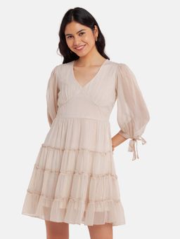 Zink London - Women Off White Solid Mini Dress