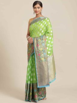 Silk Land - Banarasi Designer Art Silk Saree with Unstiched Blouse Piece Green with Unstitched