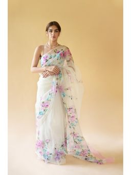 Fallon Studio by Shruti Kaushik - Off White Floral Zaina Saree with Unstitched Blouse