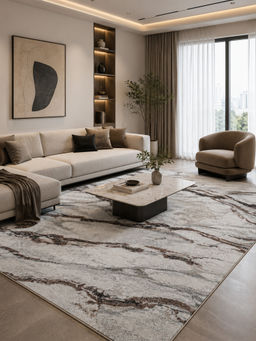 OBSESSIONS - Beige Polypropylene Abstract Pattern Carpet