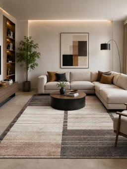 OBSESSIONS - Brown Polypropylene Geometric Pattern Carpet