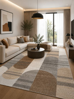 OBSESSIONS - Brown Polypropylene Geometric Pattern Carpet
