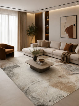 OBSESSIONS - Beige Polypropylene Abstract Pattern Carpet