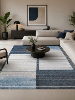 OBSESSIONS - Blue Polypropylene Geometric Pattern Carpet