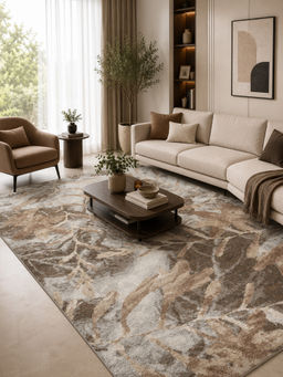 OBSESSIONS - Brown Polypropylene Abstract Pattern Carpet