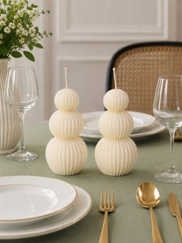 Velvetine Soiree - Triple Orb White Beeswax Dinner Table Candles (Pack of 2)
