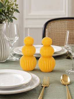 Velvetine Soiree - Triple Orb Yellow Beeswax Dinner Table Candles (Pack of 2)