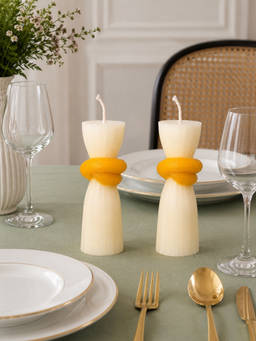 Velvetine Soiree - Knotted Beeswax White Dinner Table Candles (Pack of 2)