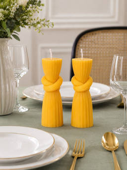Velvetine Soiree - Knotted Beeswax Yellow Dinner Table Candles (Pack of 2)