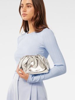 Forever New - Silver Ellie Metallic Ruched Signature Clutch