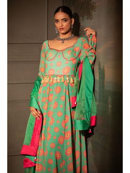 Neha Khullar - Green Georgette Anarkali Pant with Dupatta (Set of 3)