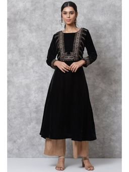 Biba - Black Straight Art Silk Kurtas