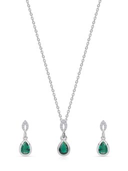 Ornate Jewels - 925 Silver Green Emerald Necklace With Earrings Jewellery Set for Women & Girls (One Size)
