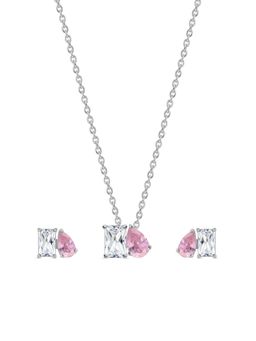Ornate Jewels - Toi Et Moi 925 Silver Pink CZ Necklace With Earring Set for Women & Girls (One Size)