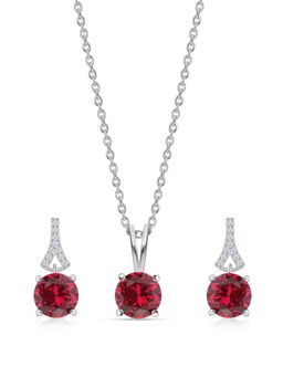 Ornate Jewels - 925 Silver Red Ruby Necklace With Earring Jewellery Set for Women & Girls (One Size)