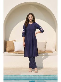 W - Navy Blue Embroidered Kurta