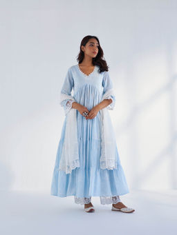 Roze - Laila Blue Anarkali Kurta with Pant & Dupatta (Set of 3)