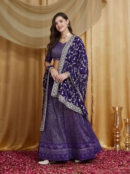 Gahan - Womens Purple Premium Semi Stitched Embroidered Lehenga Choli with Dupatta