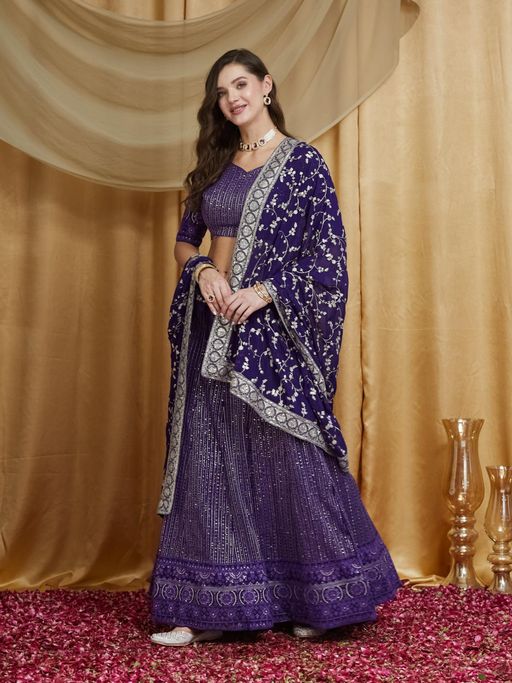Gahan Womens Purple Premium Semi Stitched Embroidered Lehenga Choli with Dupatta