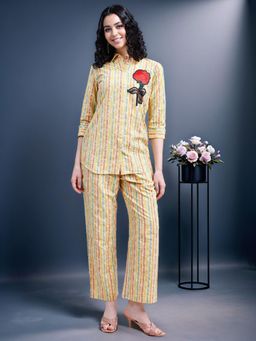 Gahan - Women Yellow & Multi Handloom Screen Printed Pure Cotton Co Ord Set