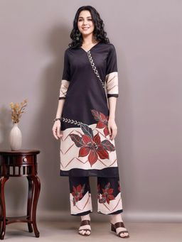 Gahan - Black Floral Printed Cotton Blend for Women Kurta and Pant