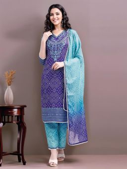 Gahan - Bandhani Inspired Printed Cotton blend Straight Kurta and Pant with Dupatta