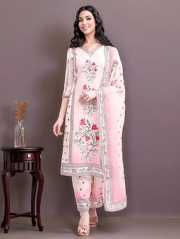 Gahan - Light Pink Digital Floral Printed Straight Kurta Pant & Dupatta
