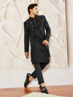 Vastramay - Men Georgette Embroidered Sequined Sherwani with Kurta and Pant (Set of 3)