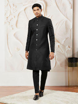 Vastramay - Men Silk Blend Jacquard Sherwani with Kurta and Pant (Set of 3)