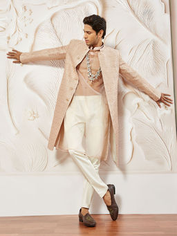 Vastramay - Silk Blend Embroidered Sequined Sherwani with Transparent Kurta and Pant (Set of 3)